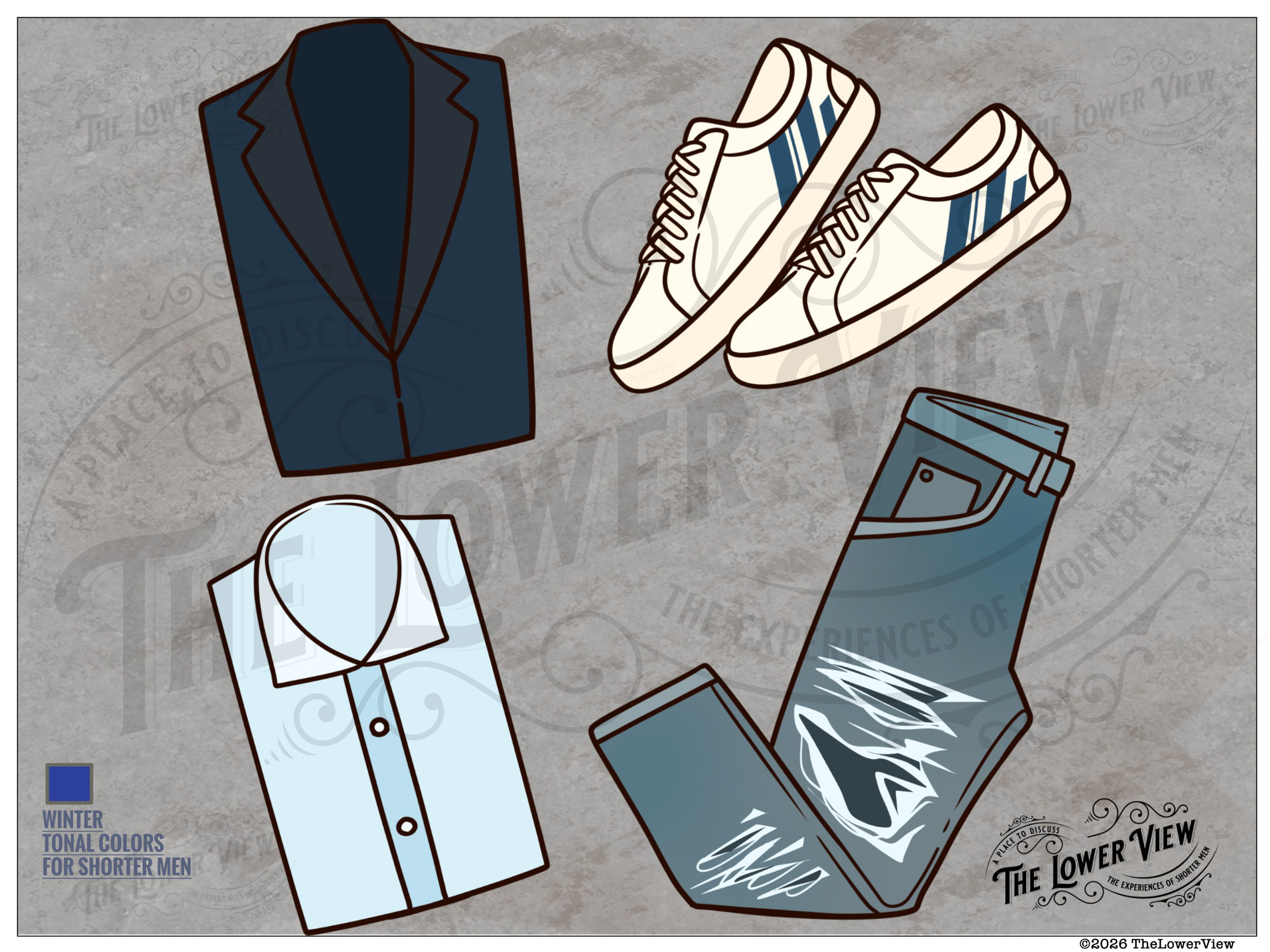Winter Tonal Color Outfits For Shorter Men - Blue
